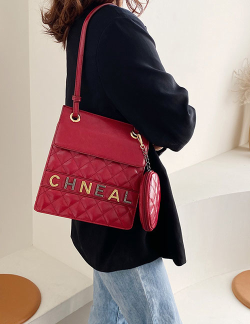 Fashion Red Letter Diamond Lattice Mother Bag Crossbody Shoulder Bag