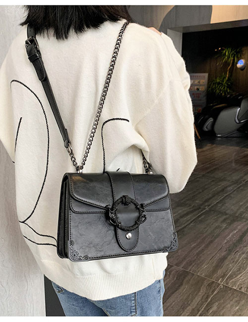Fashion Black Large Chain Metal Buckle Shoulder Crossbody Bag