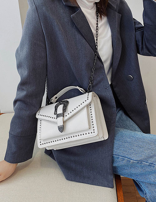 Fashion White Studded Chain Shoulder Bag