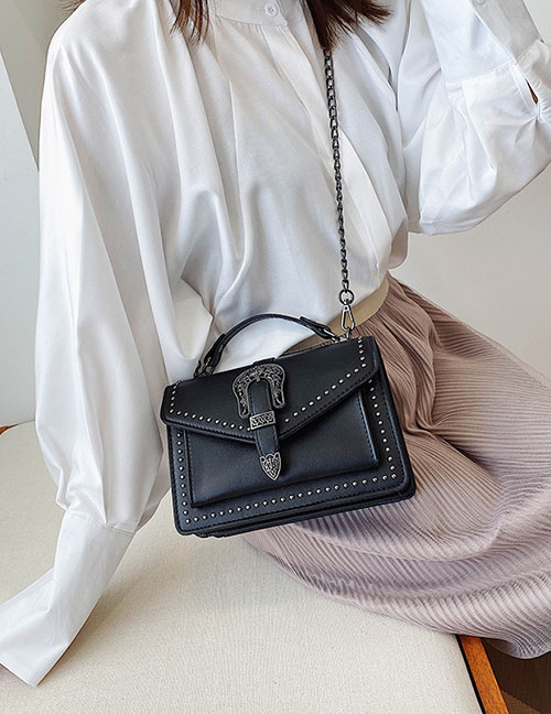 Fashion Black Studded Chain Shoulder Bag