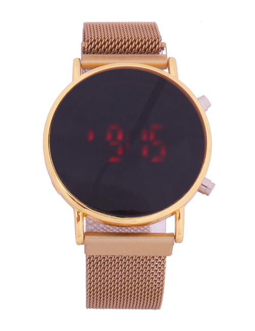 Fashion Golden Watch Led Cold Light Suction Iron Mesh With Electronic Watch