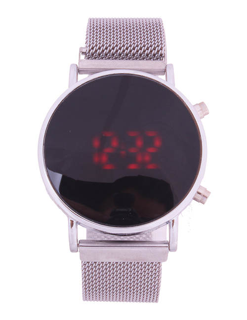Fashion Silver Watch Led Cold Light Suction Iron Mesh With Electronic Watch