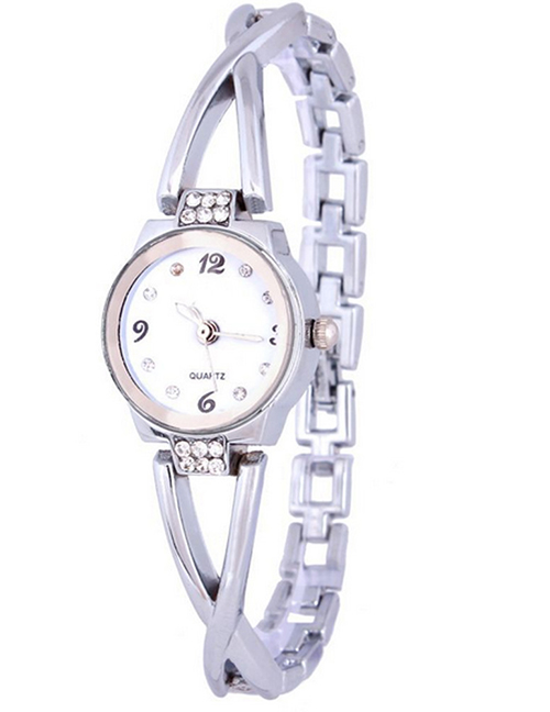 Fashion Silver (diamond) + White Bracelet With Steel Band And Diamonds