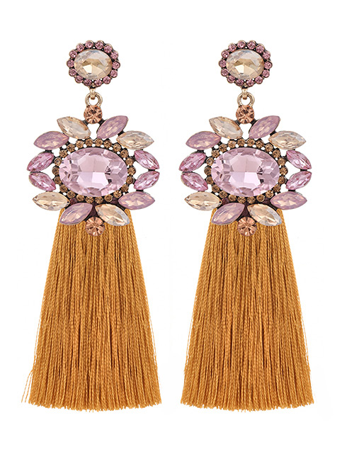 Fashion Pink + Ginger Alloy Rhinestone Geometric Tassel Stud Earrings