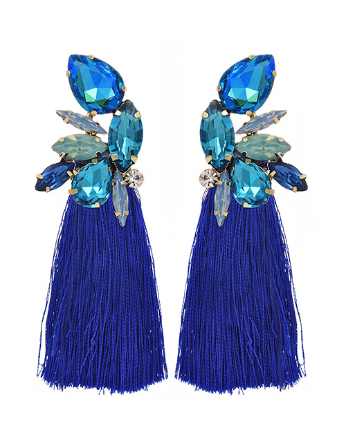 Fashion Royal Blue + Blue Alloy Rhinestone Drop Fringe Stud Earrings