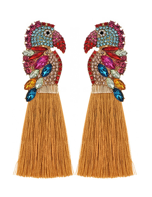 Fashion Ginger Alloy Rhinestone Parrot Tassel Stud Earrings