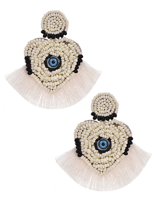 Fashion White Mizhu Love Eye Tassel Stud Earrings