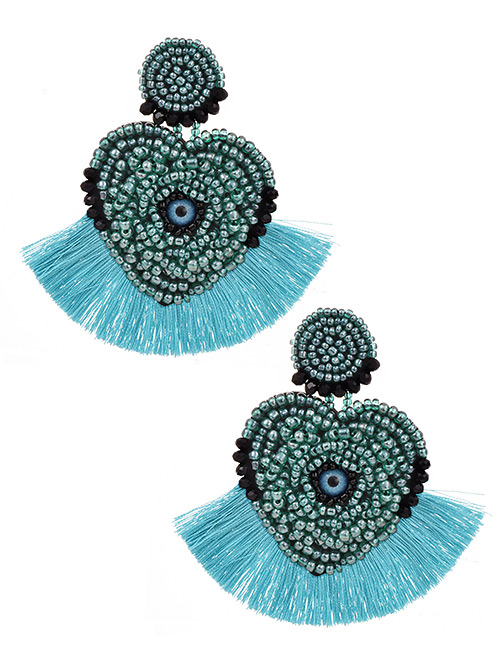 Fashion Lake Blue Mizhu Love Eye Tassel Stud Earrings