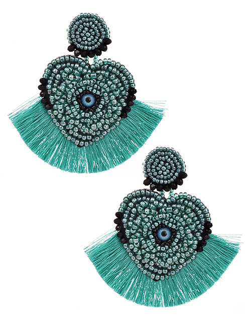Fashion Lake Green Mizhu Love Eye Tassel Stud Earrings