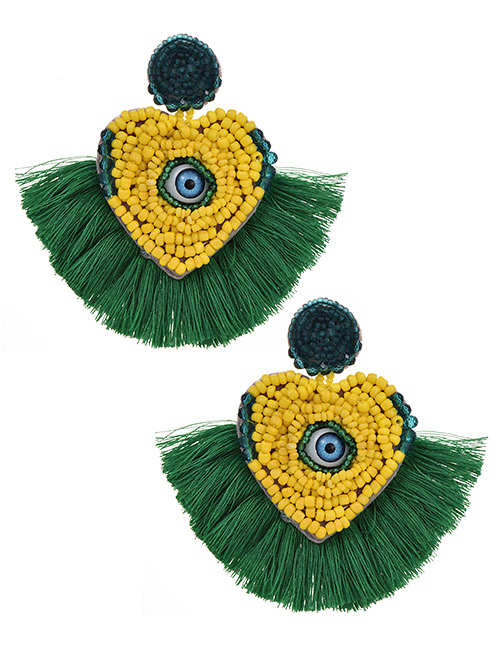 Fashion Green Mizhu Love Eye Tassel Stud Earrings