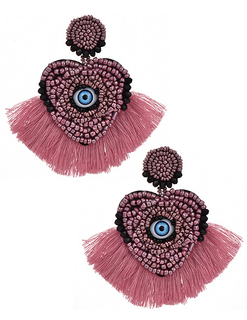 Fashion Pink Mizhu Love Eye Tassel Stud Earrings