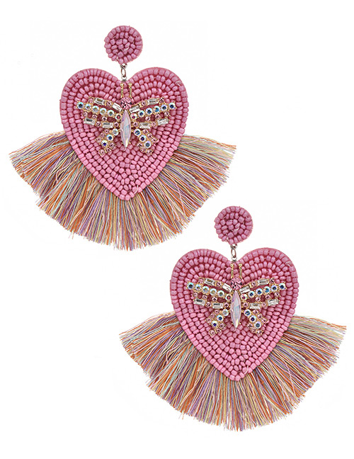 Fashion Color Alloy Rhinestone Butterfly Beads Love Tassel Earring