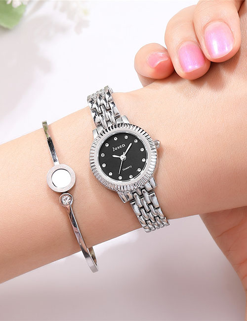 Fashion Black Face With Silver Band Alloy Bracelet With Diamonds