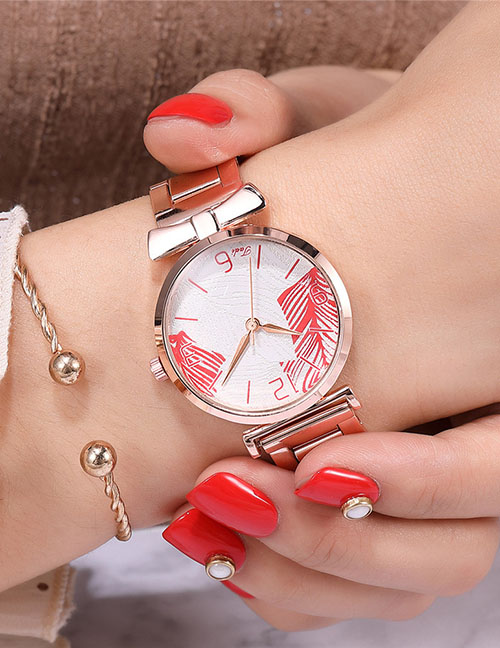 Fashion Red Leaf Watch With Quartz
