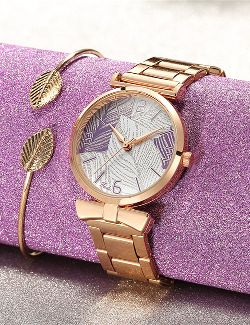 Fashion Purple Leaf Watch With Quartz