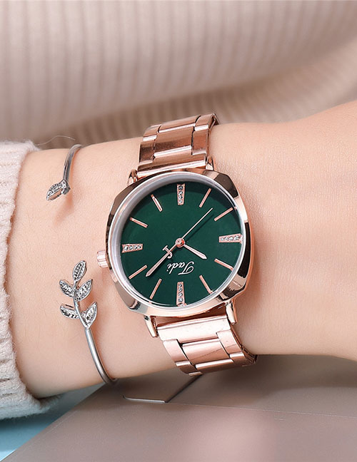Fashion Green Quartz Watch With Alloy And Diamond Strap