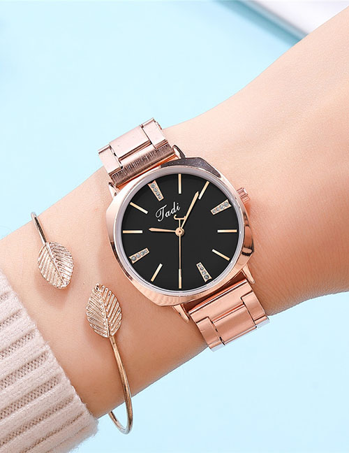 Fashion Black Quartz Watch With Alloy And Diamond Strap