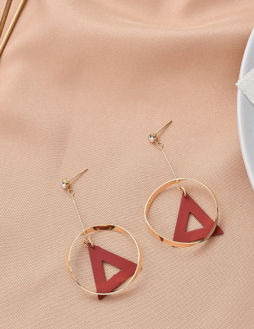 Fashion Red Geometric Ring Stitching Frosted Cutout Triangle Earrings