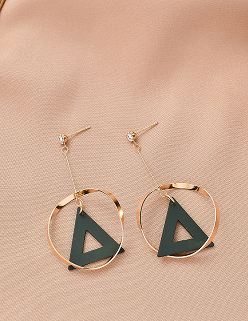 Fashion Green Geometric Ring Stitching Frosted Cutout Triangle Earrings