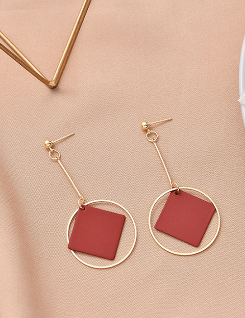 Fashion Red Frosted Square Earrings