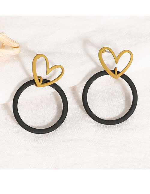 Fashion Black Love Frosted Contrast Earrings