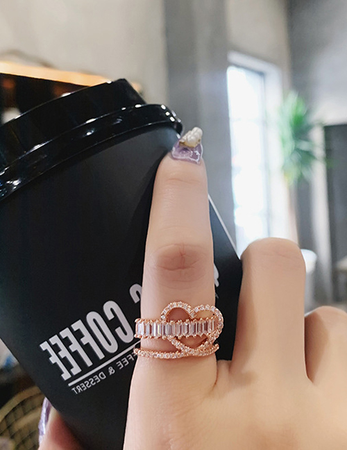 Fashion Golden Micro Inlaid Zircon Love Double Ring