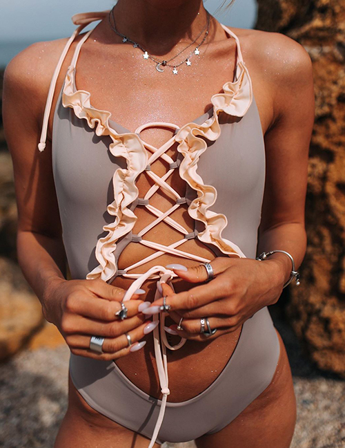 Fashion Gray Rope Fungus One-piece Swimsuit