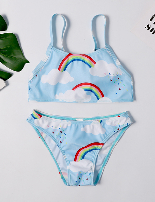 Fashion Blue Sky And White Clouds Baiyun Rainbow Split Children's Swimsuit