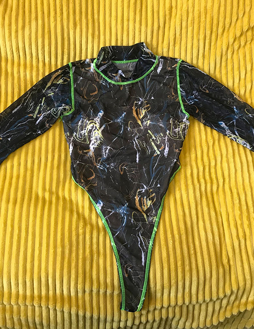 Fashion Starry Yarn Long-sleeve Sunscreen Leopard Print One-piece Swimsuit