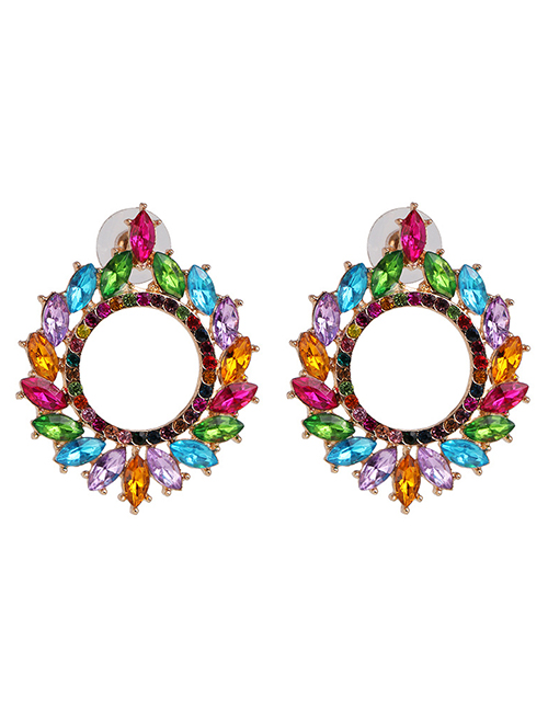 Fashion Color Large Circle Alloy Diamond Earrings