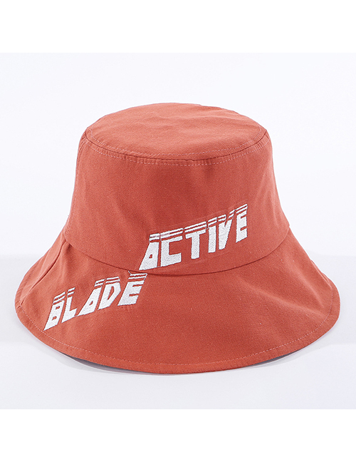 Fashion Brick Red Letter Embroidered Cotton Fisherman Hat