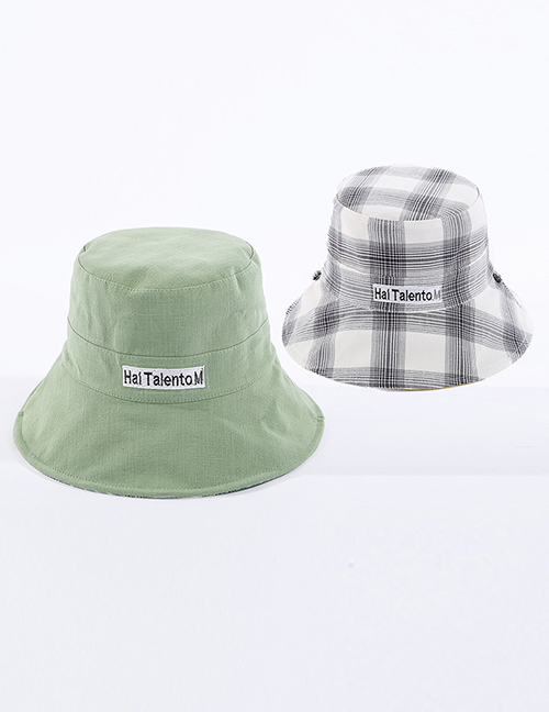 Fashion Green Lattice Letter Embroidered Double-sided Cotton Foldable Fisherman Hat
