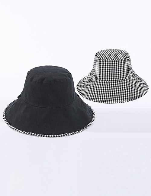 Fashion Black Small Plaid Double-sided Cotton Foldable Fisherman Hat