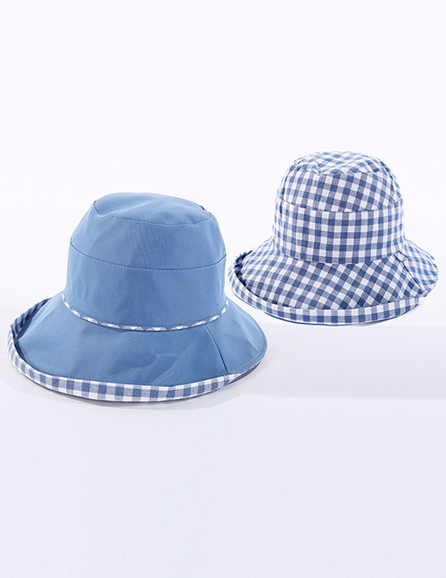 Fashion Blue Checked Double-sided Fisherman Hat