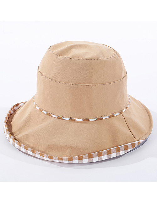 Fashion Khaki Checked Double-sided Fisherman Hat