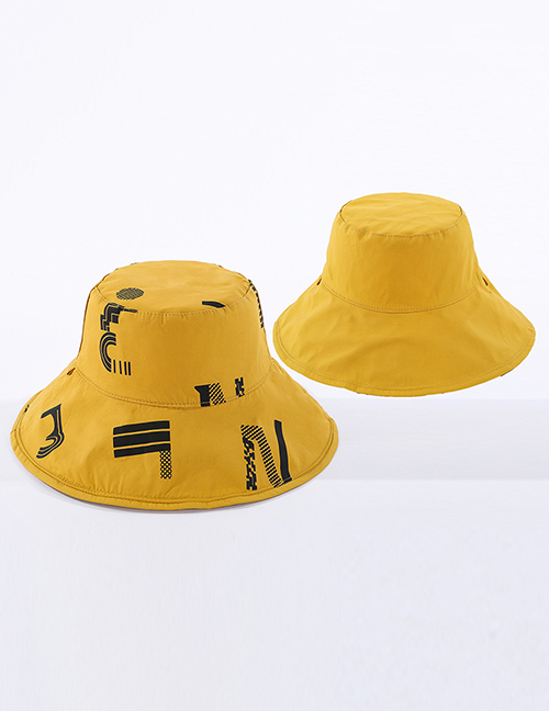 Fashion Yellow Letter Reversible Sun Hat