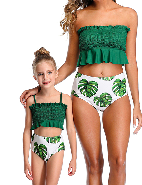 Fashion Green Halter Drawstring Stitching Pleated One-piece Swimsuit Adult