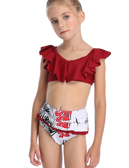 Fashion Red Children's Flashing Split Color Split Split Swimsuit