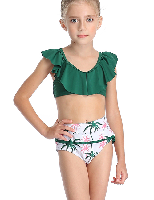 Fashion Green Children's Flashing Split Color Split Split Swimsuit