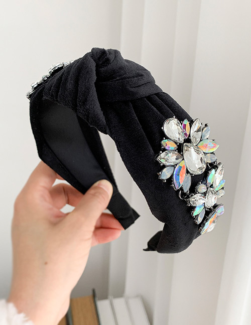 Fashion Black + Ab Color Knotted Fabric Alloy Diamond Drop Headband