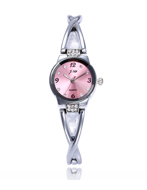 Fashion Silver Powder Waterproof Quartz Electronic Watch With Steel Bracelet
