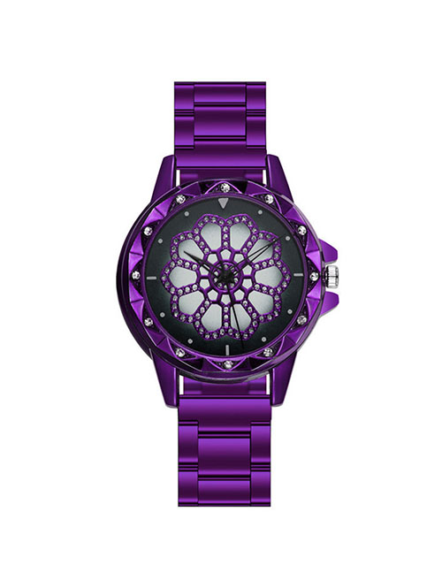 Fashion Purple Quartz Watch With Diamonds And Steel Band
