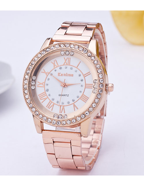 Fashion Rose Gold Steel Strap Diamond Watch
