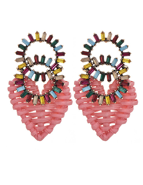 Fashion Pink Alloy Rattan Love Ring Stud Earrings