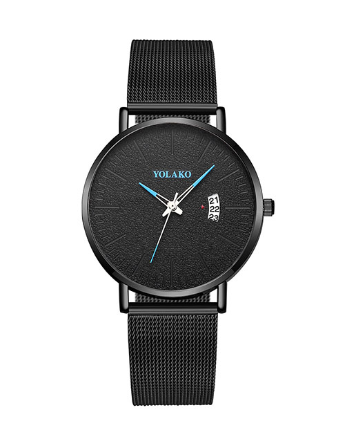 Fashion Black Blue Pin Men's Mesh Quartz Watch