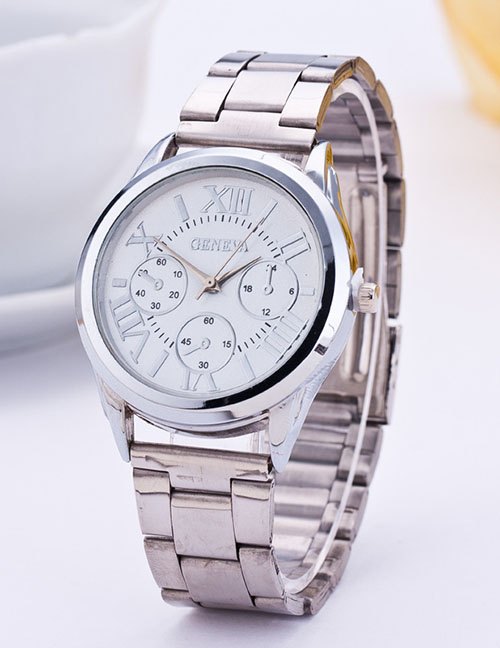 Fashion Silver Steel Strap Roman Numeral Quartz Men's Watch