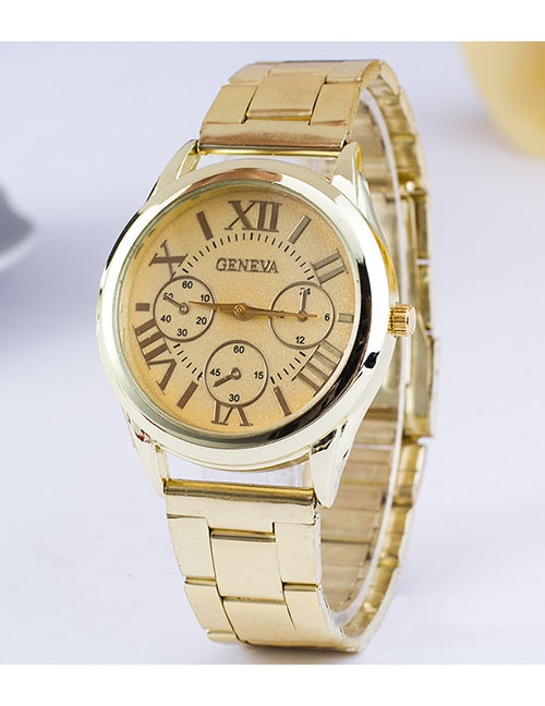 Fashion Golden Face Steel Strap Roman Numeral Quartz Men's Watch