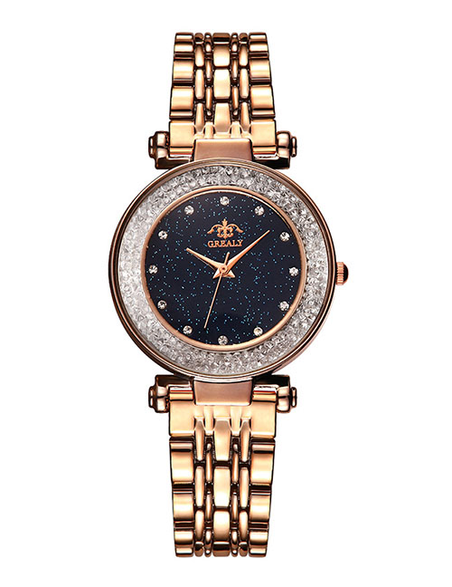 Fashion Rose Gold Plated Imitation Steel With Point Drill Ball Quartz Watch