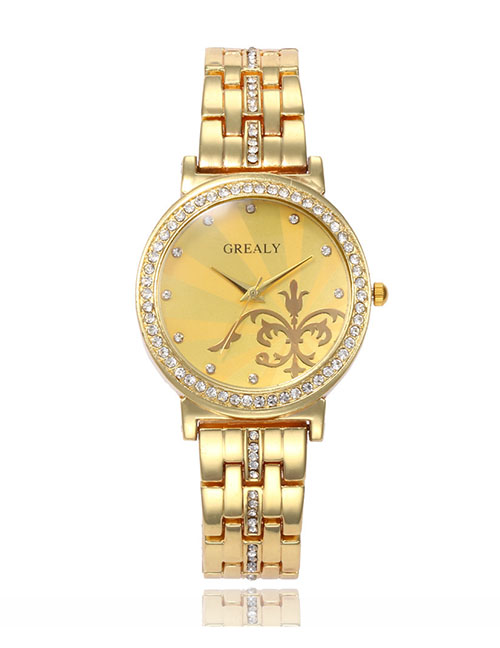 Fashion Golden Rose Quartz Watch With Diamonds