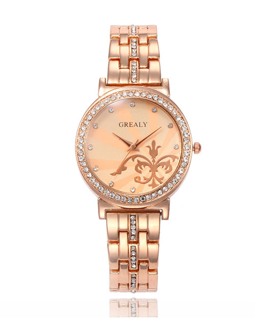 Fashion Rose Gold Rose Quartz Watch With Diamonds